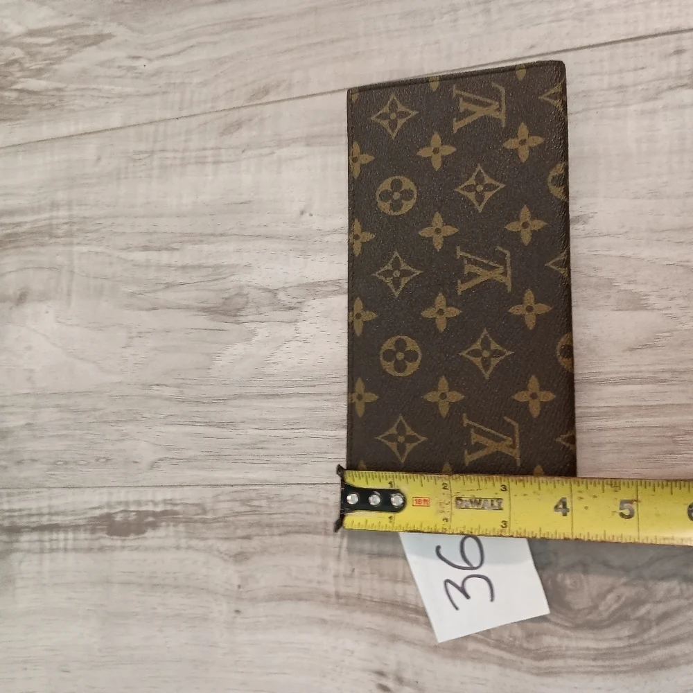 LOUIS VUITTON Monogram Porte Monnaie Credit Long Wallet Brown/ Check Holder